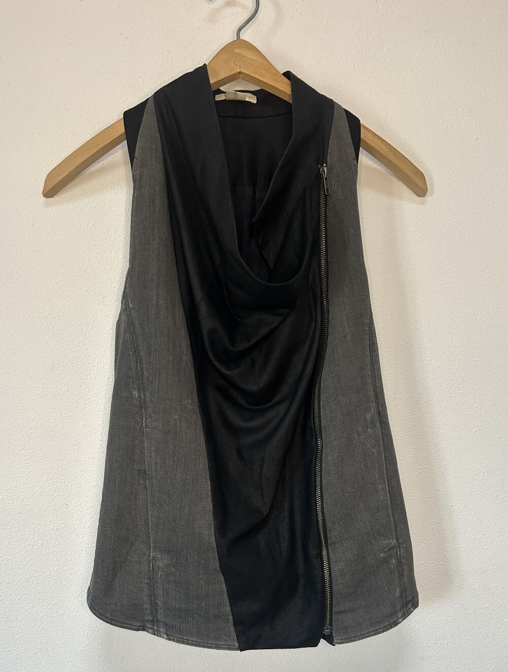 Helmut Lang Draped Front Sleeveless Top - Black and Gray